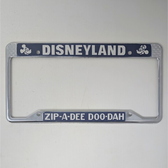 Vintage Disneyland Zip-A-Dee Doo-Dah Metal License Plate Frame Chrome Holder - Picture 1 of 9